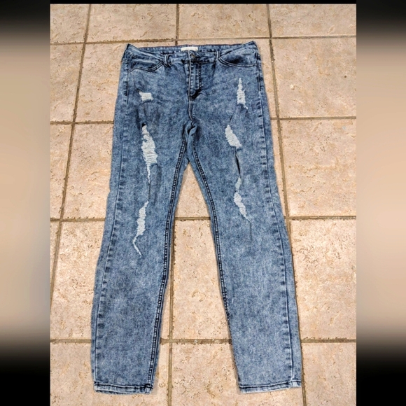 Women's Vintage Retro Chic Blue Denim Distressed Jeans Academia Grunge Emo - Picture 1 of 9